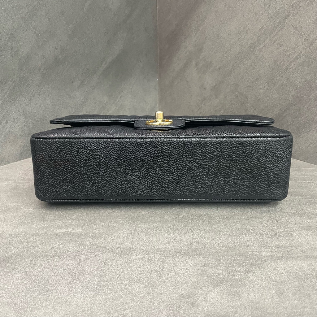 Chanel CF Medium Black Gold Litchi Leather Chain Bag 17th Edition with Card Original Condition