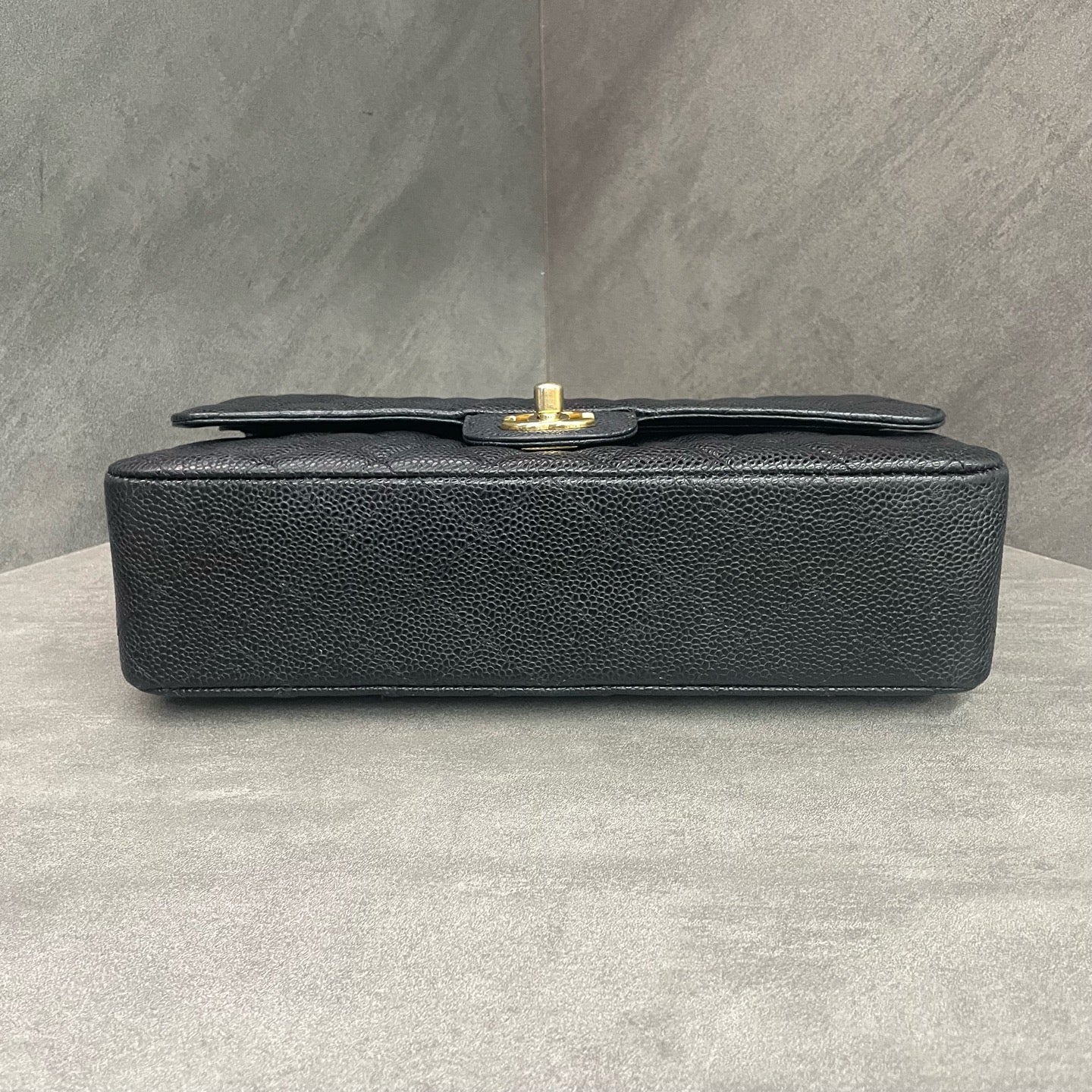 Chanel CF Medium Black Gold Litchi Leather Chain Bag 17th Edition with Card Original Condition