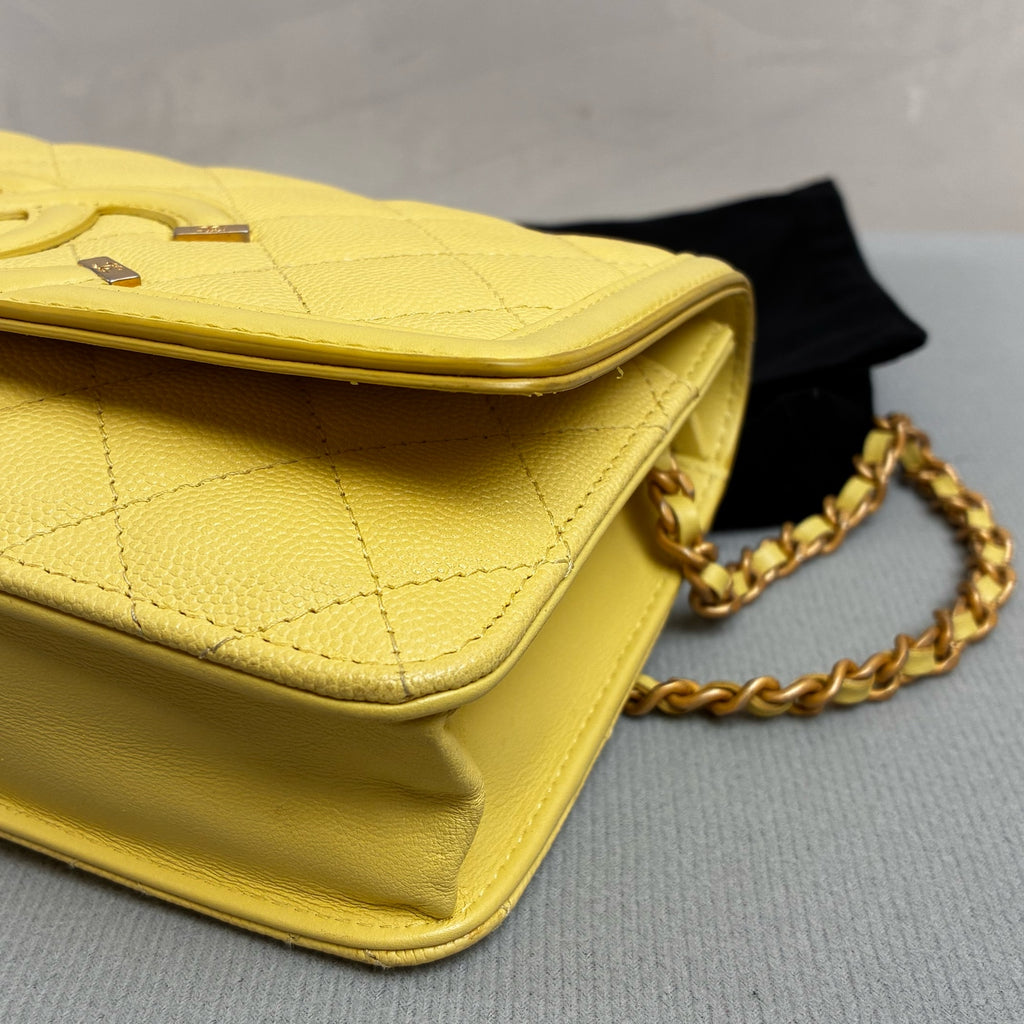 Chanel 25 cm Vanity Chain Bag in Milk Yellow with Classic Double C Logo and Pebble Grain Finish