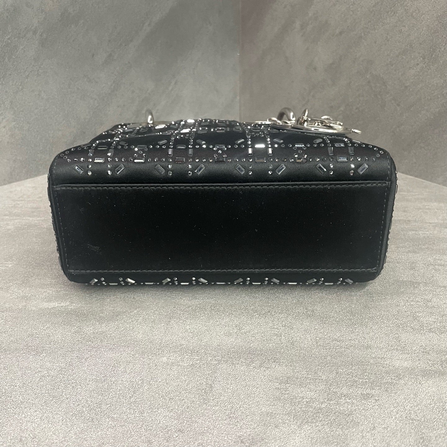 Dior Lady Dior Black silk satin three-check Daphne bag with silver clasp, 18-year code