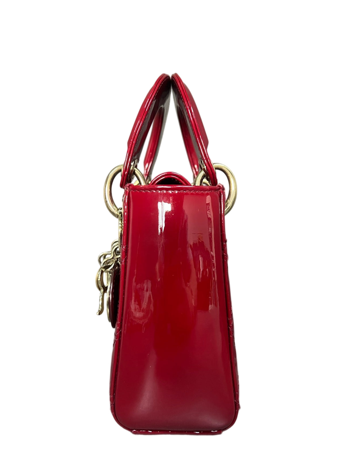 Dior Lady Dior Three Compartments Red Patent Leather with Chain Shoulder Strap, includes card, 2018 code, original condition, good bag shape.