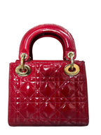 Dior Lady Dior Three Compartments Red Patent Leather with Chain Shoulder Strap, includes card, 2018 code, original condition, good bag shape.