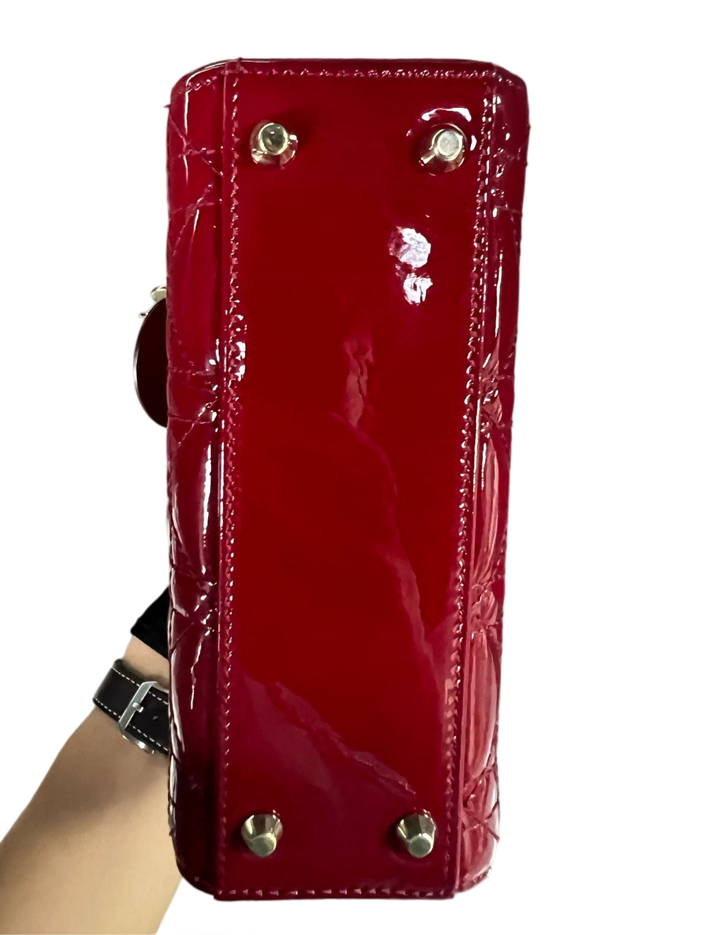 Dior Lady Dior Three Compartments Red Patent Leather with Chain Shoulder Strap, includes card, 2018 code, original condition, good bag shape.