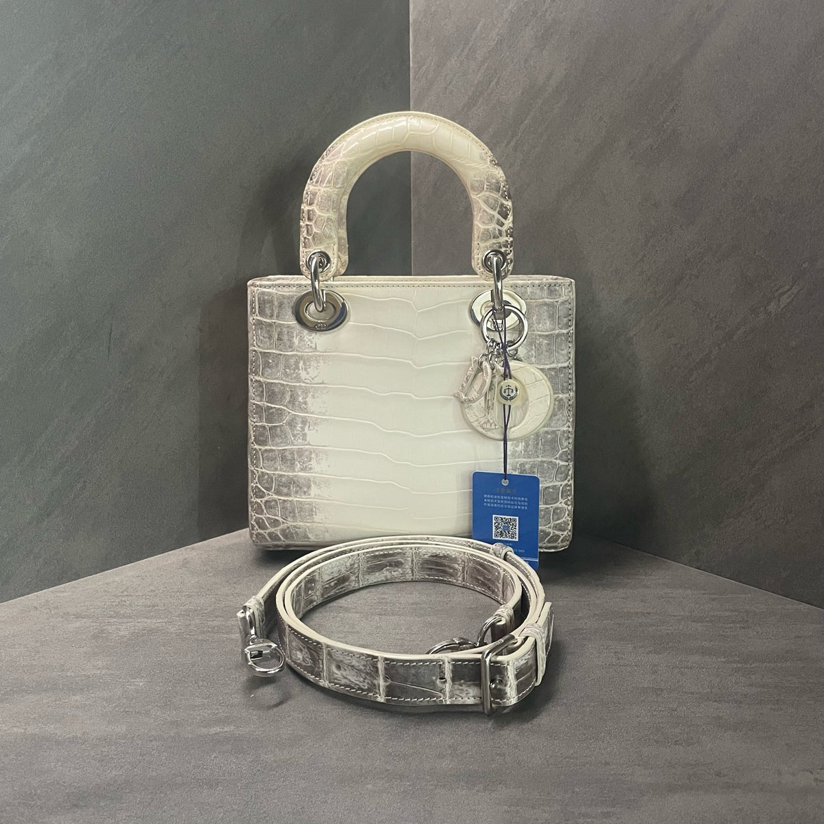 Dior Lady Dior Four Square Crocodile 🐊 Himalaya 2022 Code Adjustable Shoulder Strap No Accessories In Stock Good Price