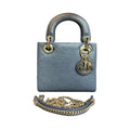 99% new Dior Lady Dior bag, three compartments, gray gold in ostrich leather, structured shape, clean interior, no wear on corners, 2021 code, original condition.