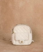 Interlocking CC Logo Quilted Caviar Leather Stylish Daypack Gold Zip, Convertible Shoulder Bag