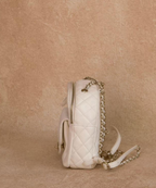 Interlocking CC Logo Quilted Caviar Leather Stylish Daypack Gold Zip, Convertible Shoulder Bag