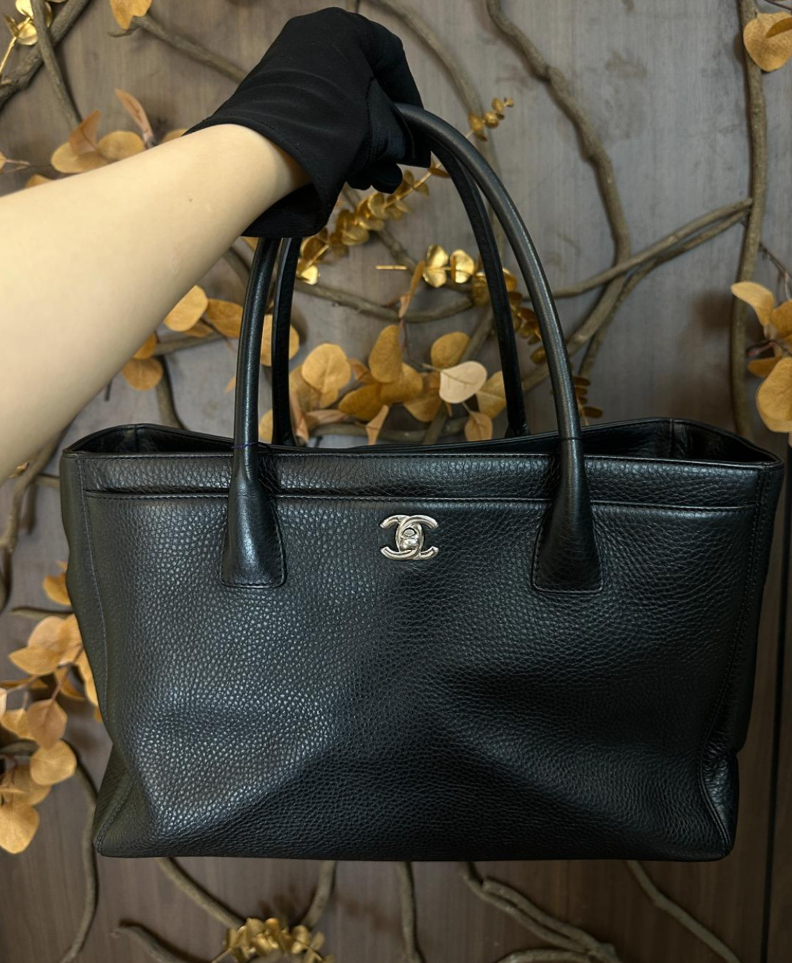 Chanel black cerf with silver hardware