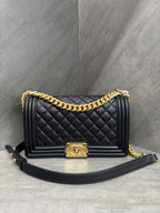 Chanel Le Boy Medium 2022 Chip Black with Gold Hardware Pebbled Lambskin Original Condition