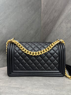 Chanel Le Boy Medium 2022 Chip Black with Gold Hardware Pebbled Lambskin Original Condition