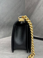 Chanel Le Boy Medium 2022 Chip Black with Gold Hardware Pebbled Lambskin Original Condition