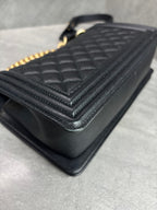 Chanel Le Boy Medium 2022 Chip Black with Gold Hardware Pebbled Lambskin Original Condition