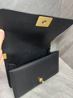 Chanel Le Boy Medium 2022 Chip Black with Gold Hardware Pebbled Lambskin Original Condition