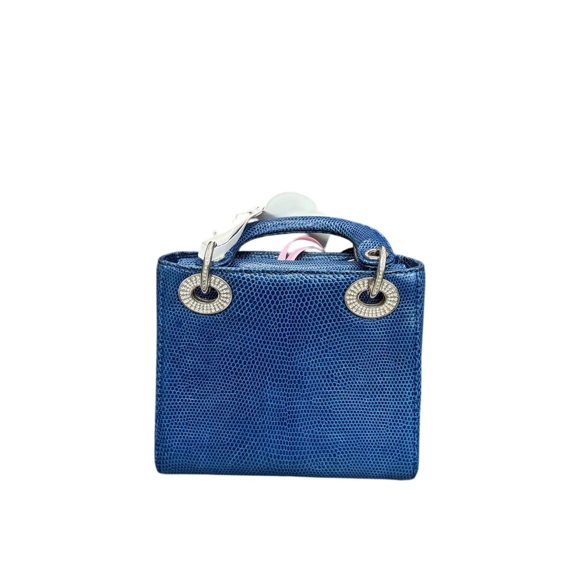 Dior Lady Dior Three Compartments Blue Diamond Buckle Lizard Leather Bag with a Structured Shape, Clean Interior, 15 Code, Adjustable Shoulder Strap