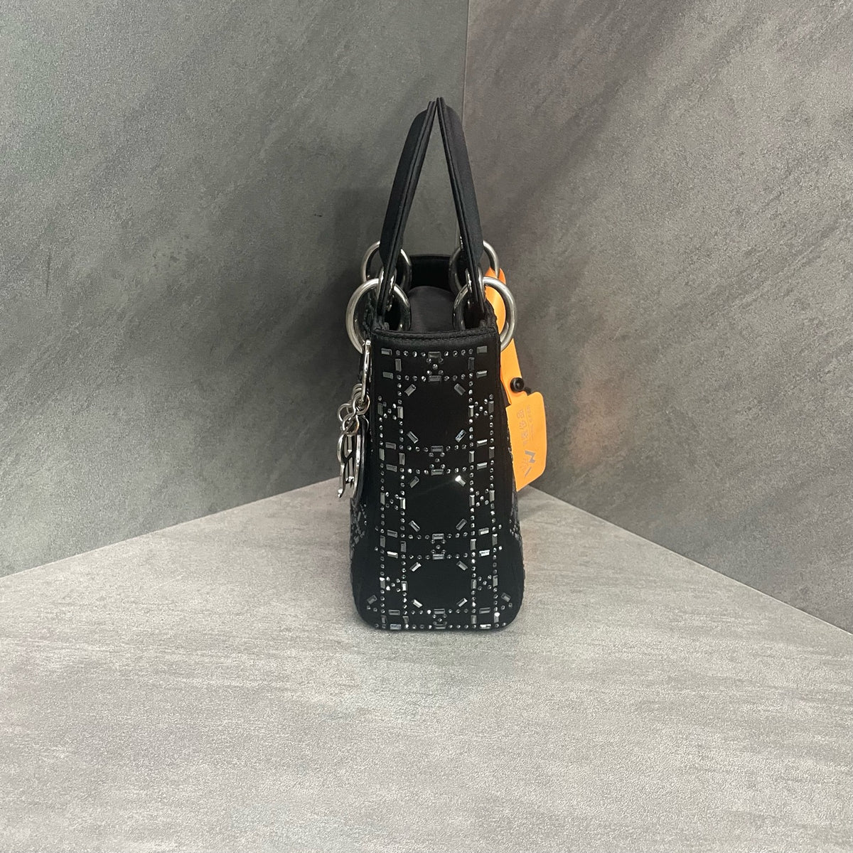 Dior Lady Dior Black Silk Satin Three-Compartment Handbag Silver Hardware 2018 Code