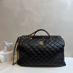 Chanel 23C Black Lambskin Bowling Travel Bag Gym Bag with Chip