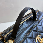 Chanel 23C Black Lambskin Bowling Travel Bag Gym Bag with Chip