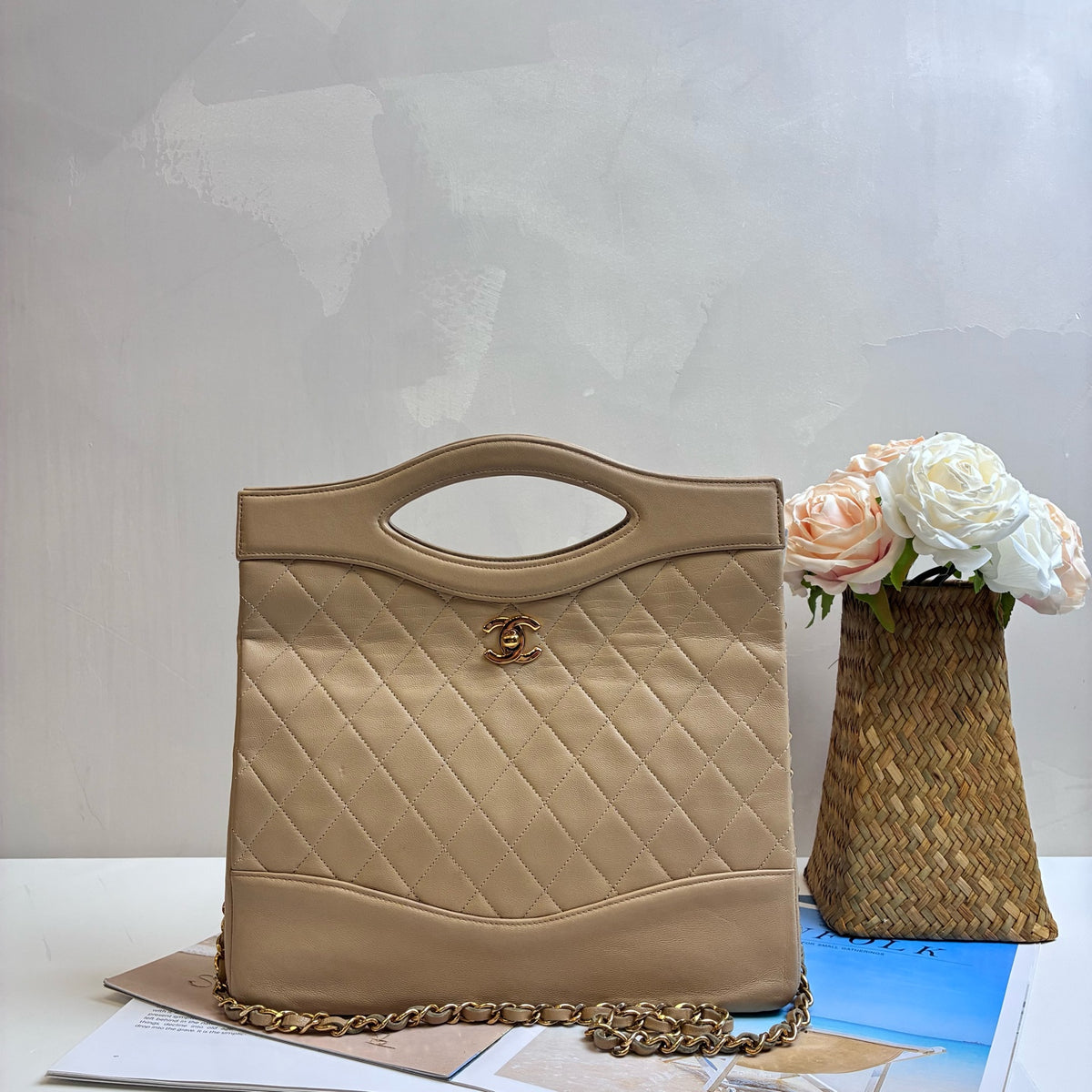 Chanel Vintage Lambskin 31Bag Small Handbag Shoulder Bag Milky Tea