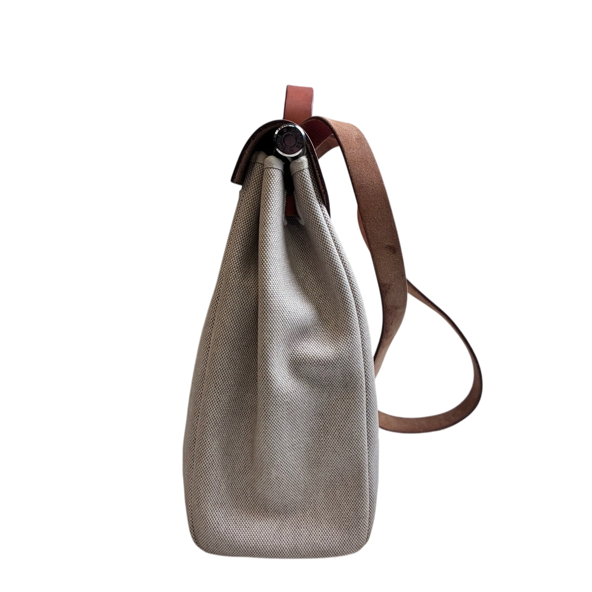 Hermes/Herbag 39 Canvas and Leather Bi-color Beige Silver Buckle Crossbody Bag Size: 39*38 Frame C Stamp Single