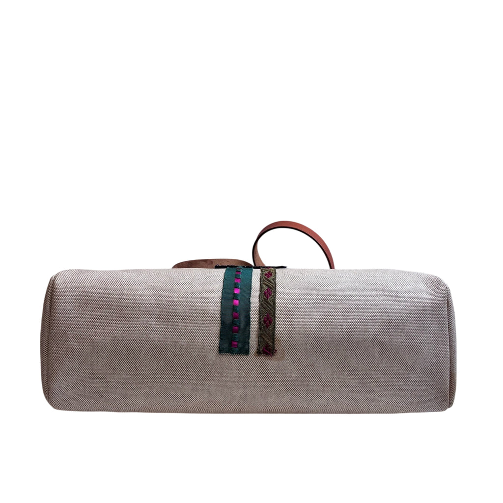 Hermes/Herbag 39 Canvas and Leather Bi-color Beige Silver Buckle Crossbody Bag Size: 39*38 Frame C Stamp Single