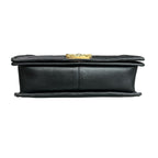 Chanel Le Boy Medium Black and Gold Lambskin Chain Bag 19 Opening, Structured Shape, Clean Interior.