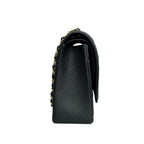 Chanel Black Gold Lychee Leather Maxi 28 Full Set, Structured Shape, Clean Interior, Available at a Great Price.