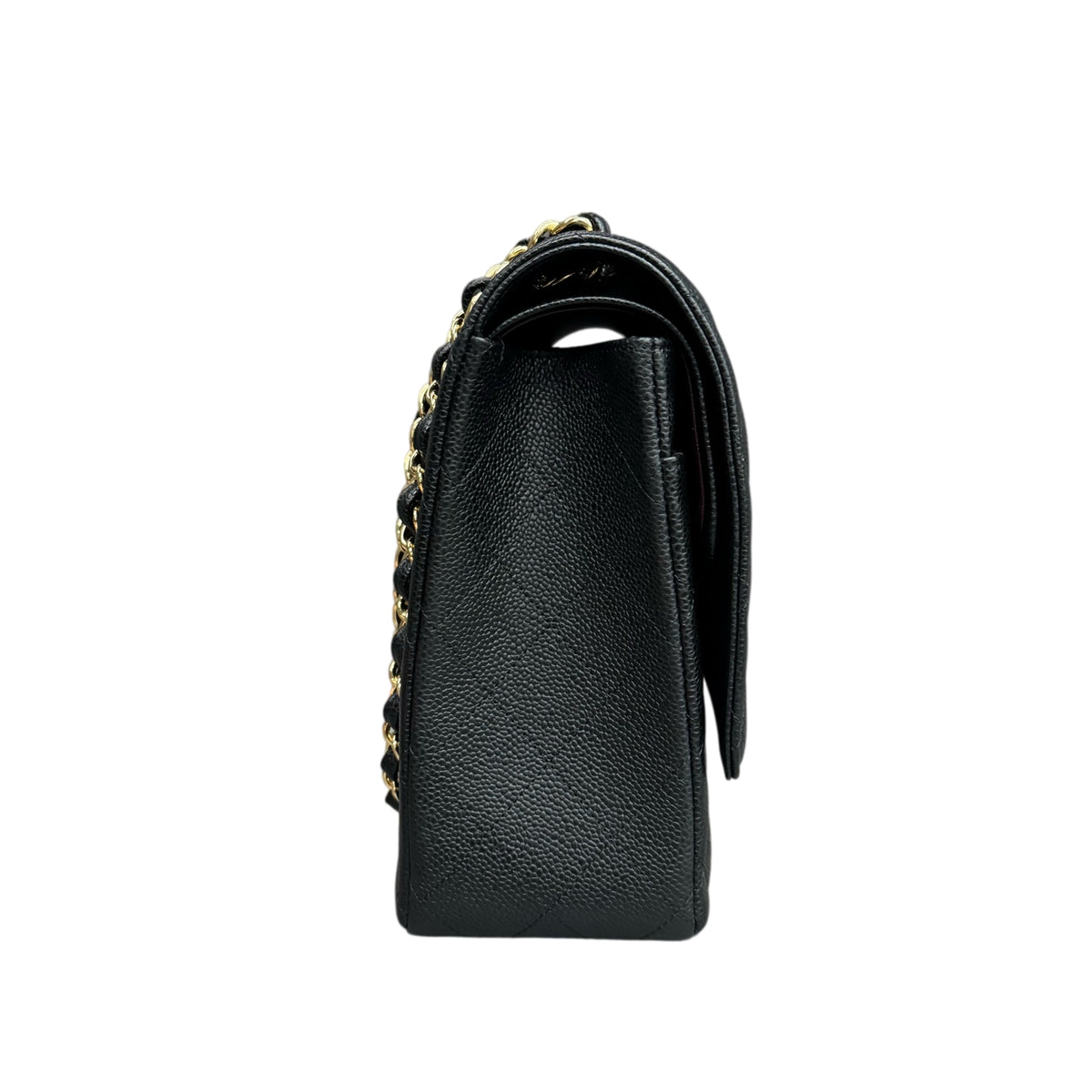 Chanel Black Gold Lychee Leather Maxi 28 Full Set, Structured Shape, Clean Interior, Available at a Great Price.