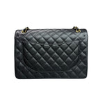 Chanel Black Gold Lychee Leather Maxi 28 Full Set, Structured Shape, Clean Interior, Available at a Great Price.