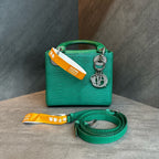 Dior Lady Dior Three-Compartment Bag in Emerald Green Lizard Skin with Diamond-Studded Clasp
