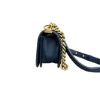 Chanel Le Boy Small Blue Gold Caviar Leather Chain Bag 24K with Cardholder, Structured Design, Clean Interior