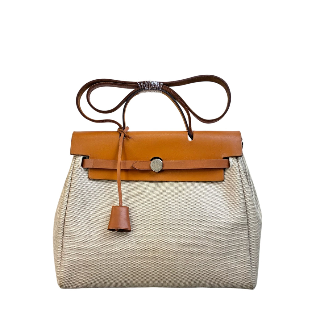 Hermes E-frame Herbag 31 in cream check mixed leather