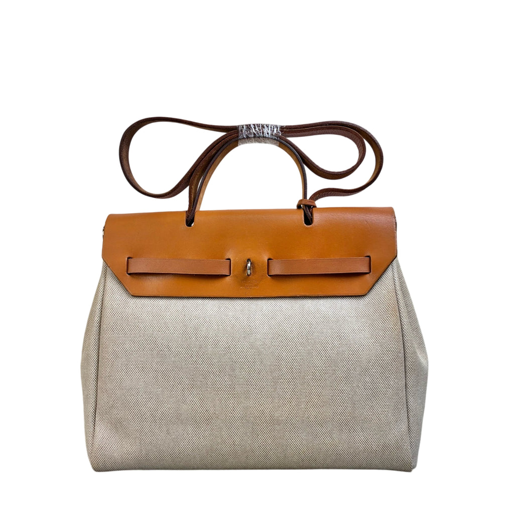 Hermes E-frame Herbag 31 in cream check mixed leather
