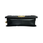 Chanel Le Boy Medium Black Gold Caviar Leather Chain Bag 28 with Card and Ticket. Structured bag type, interior clean.
