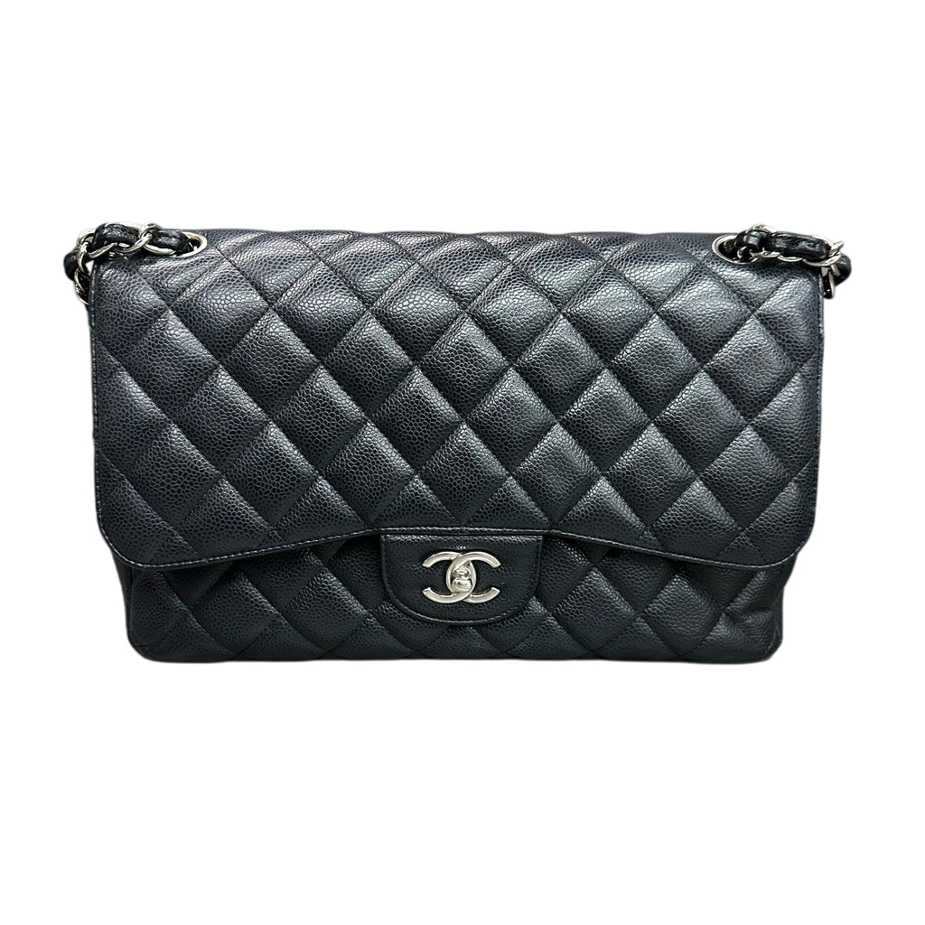 Chanel CF Jumbo Large Black and Silver Lambskin 14 Series Original Condition