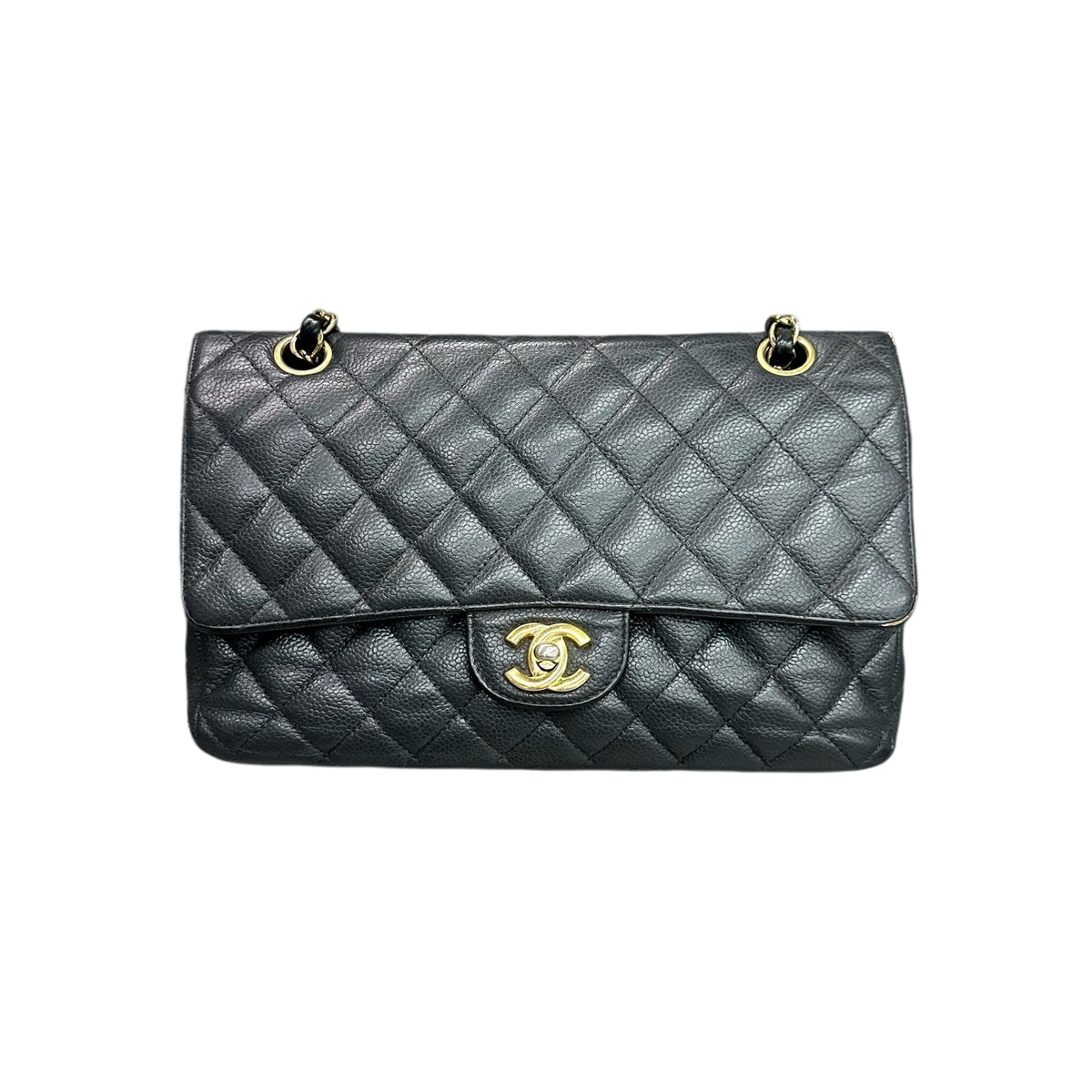Chanel CF Medium Black Gold Litchi Cowhide Chain Bag 15 Opening