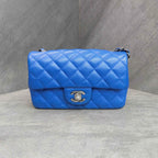 CHANEL Classic Flap Caviar Leather Blue Silver Hardware 21K