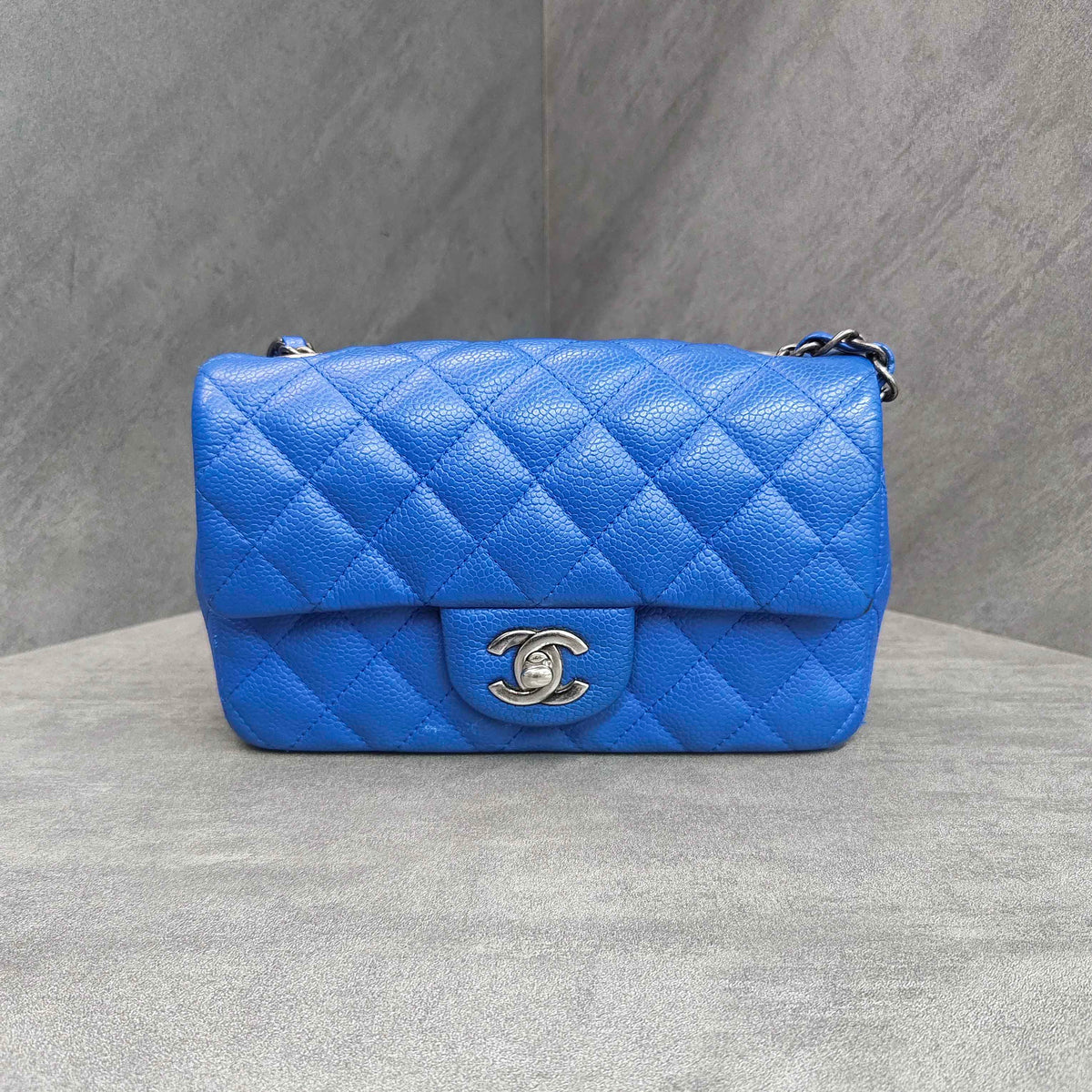 CHANEL Classic Flap Caviar Leather Blue Silver Hardware 21K
