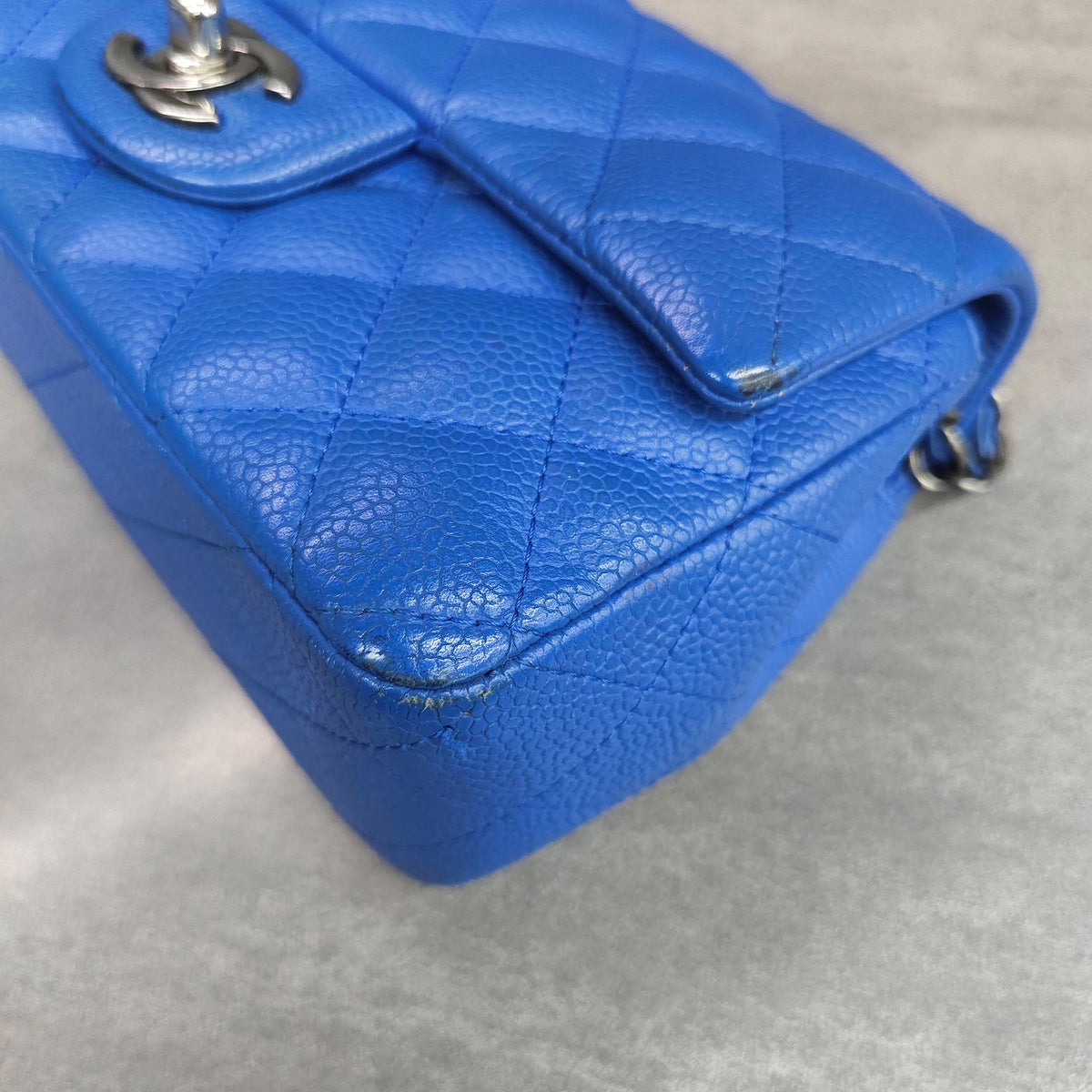 CHANEL Classic Flap Caviar Leather Blue Silver Hardware 21K
