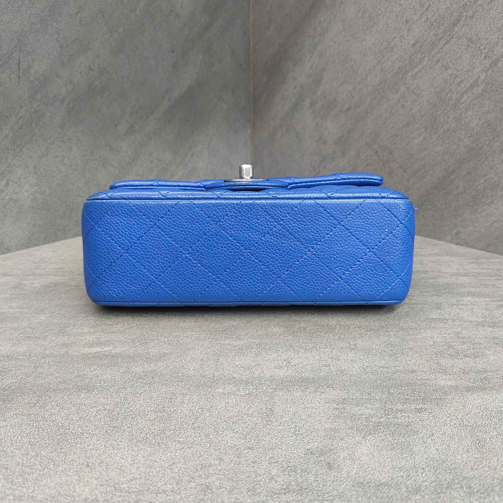 CHANEL Classic Flap Caviar Leather Blue Silver Hardware 21K