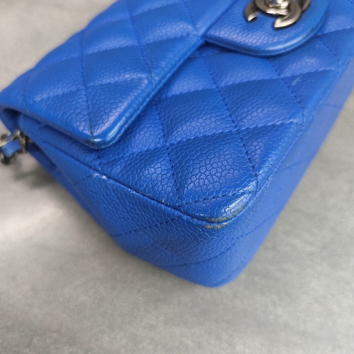 CHANEL Classic Flap Caviar Leather Blue Silver Hardware 21K