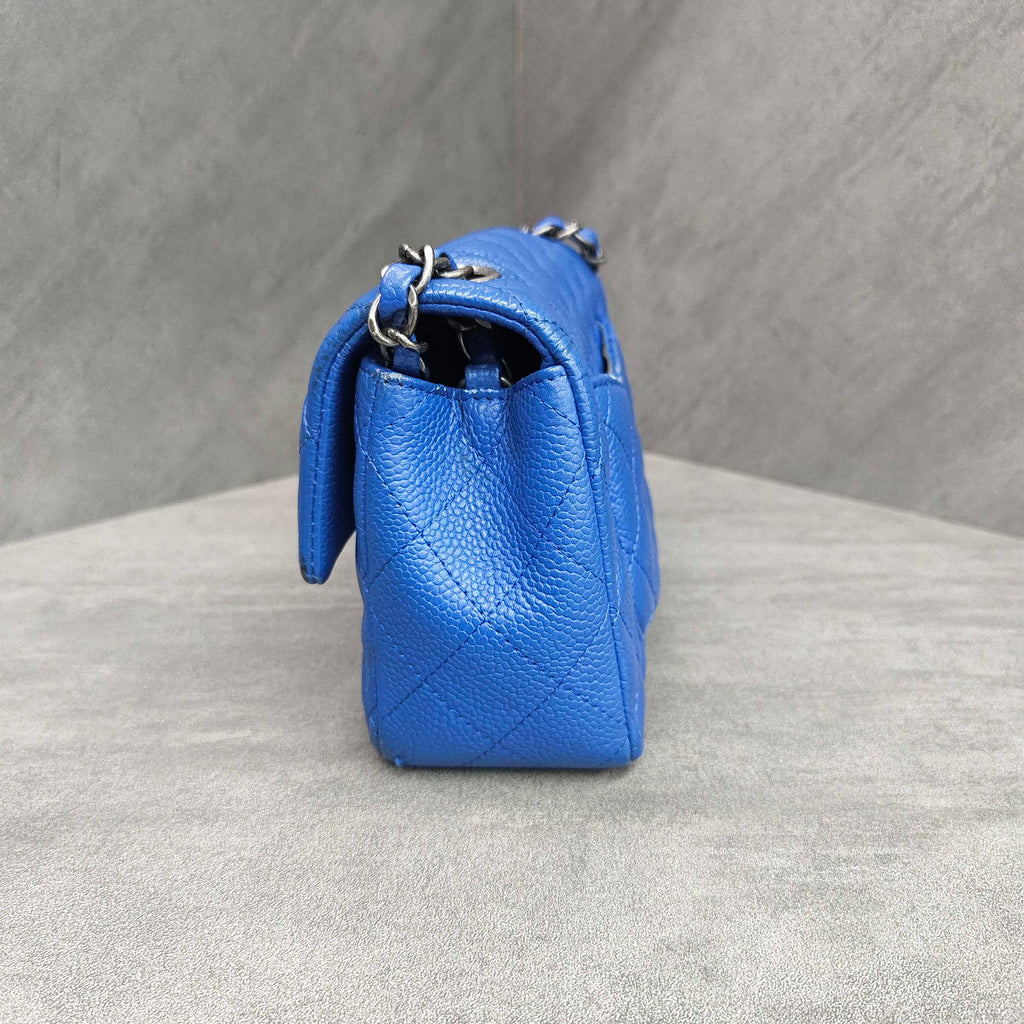 CHANEL Classic Flap Caviar Leather Blue Silver Hardware 21K