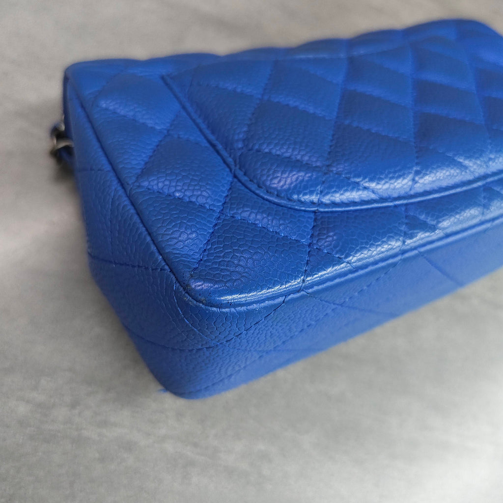 CHANEL Classic Flap Caviar Leather Blue Silver Hardware 21K