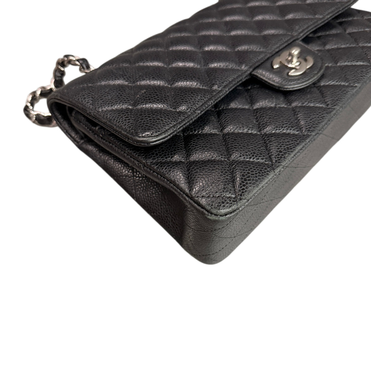 Chanel CF Black and Silver Medium-sized Litchi Leather 23 Opening Without Card