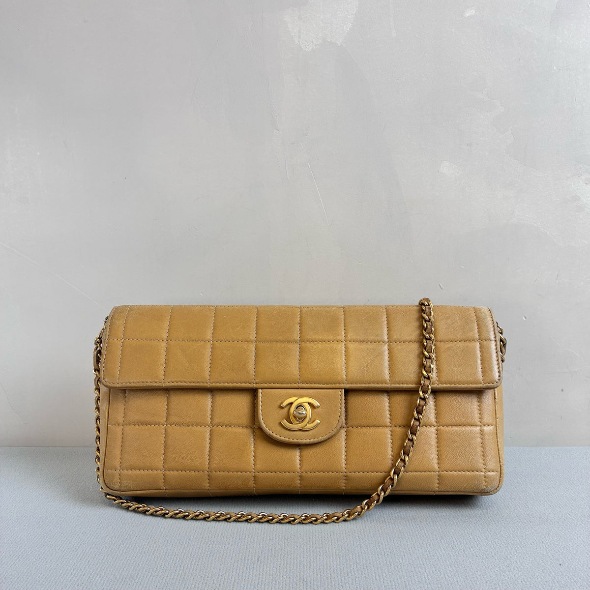 Chanel Baguette Ginger Yellow Diamond Quilted Long CF Underarm Bag