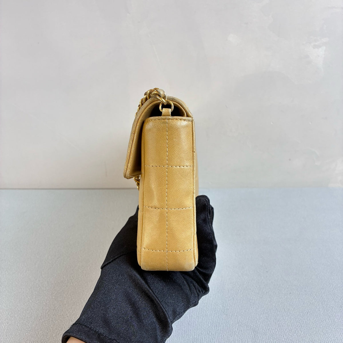 Chanel Baguette Ginger Yellow Diamond Quilted Long CF Underarm Bag