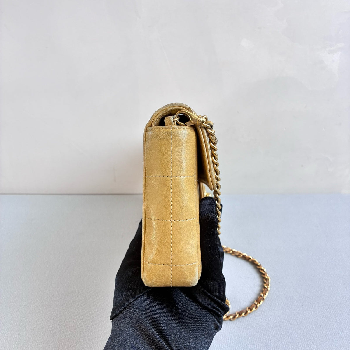 Chanel Baguette Ginger Yellow Diamond Quilted Long CF Underarm Bag