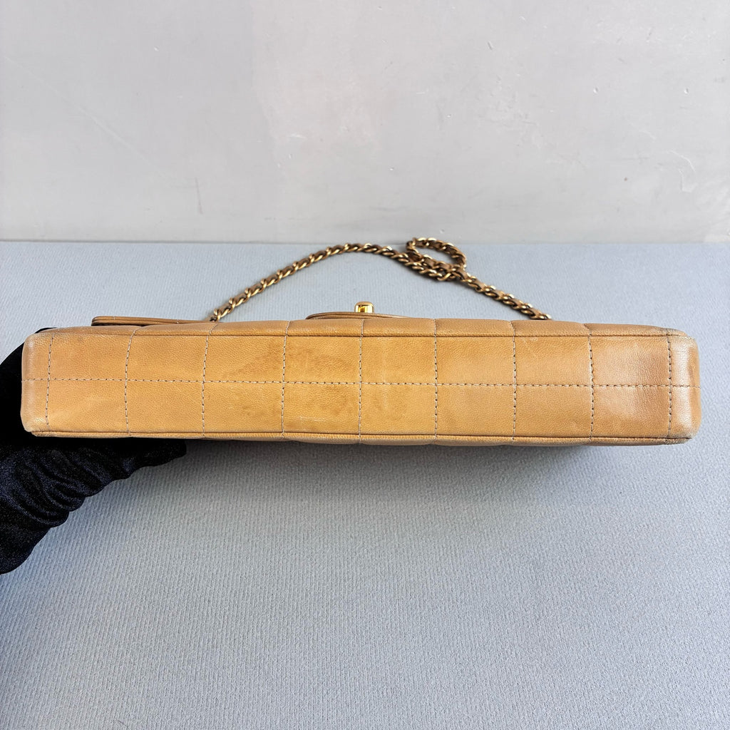 Chanel Baguette Ginger Yellow Diamond Quilted Long CF Underarm Bag