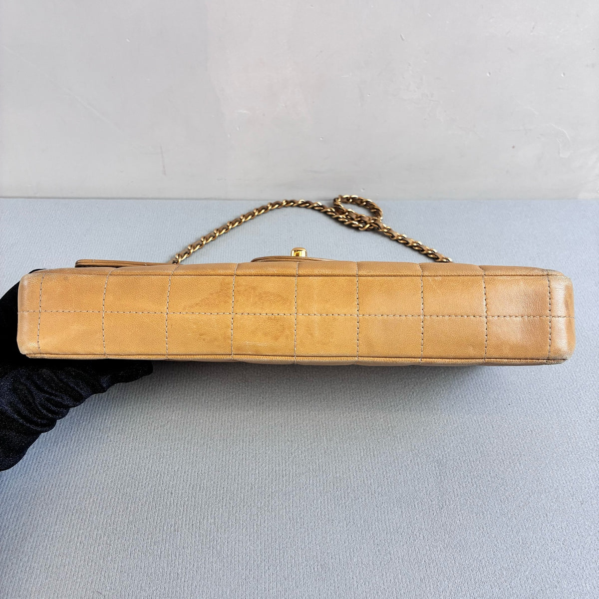 Chanel Baguette Ginger Yellow Diamond Quilted Long CF Underarm Bag