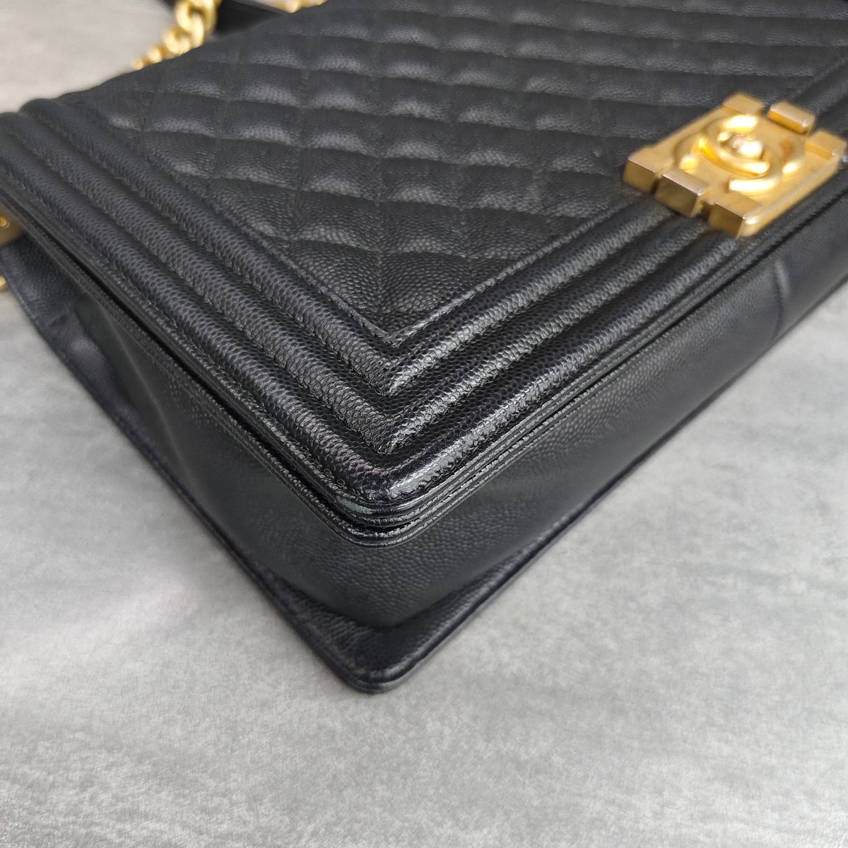 Chanel Black Gold Caviar Leather Leboy Chain Shoulder Bag