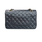 Chanel Medium Black and Gold Litchi Leather Chain Bag CF 17 Series with Card Original Condition